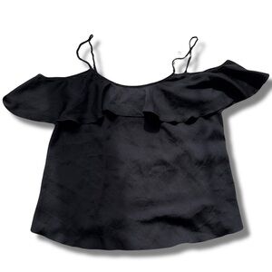 Victoria’s Secret Black Off-Shoulder Satin Ruffle Top - Spaghetti Strap Blouse